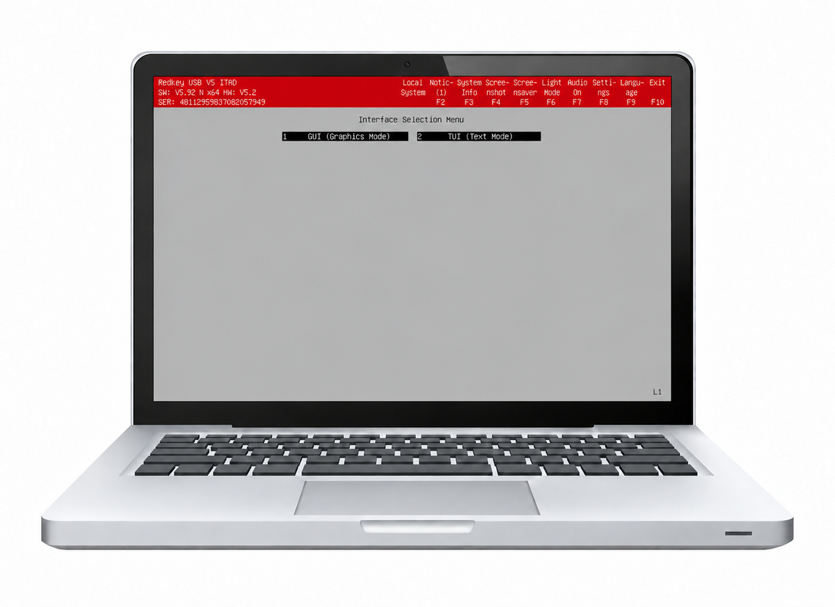 Redkey interface selection screen displayed on a silver laptop