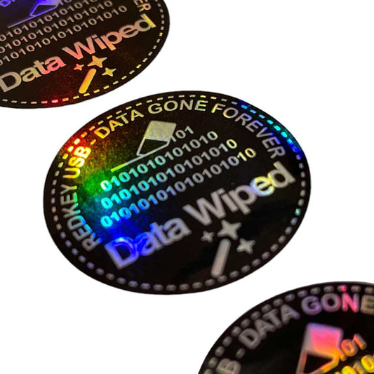 Data Wiped Stickers - Pack of 100: colour-changing stickers viewed from different angles