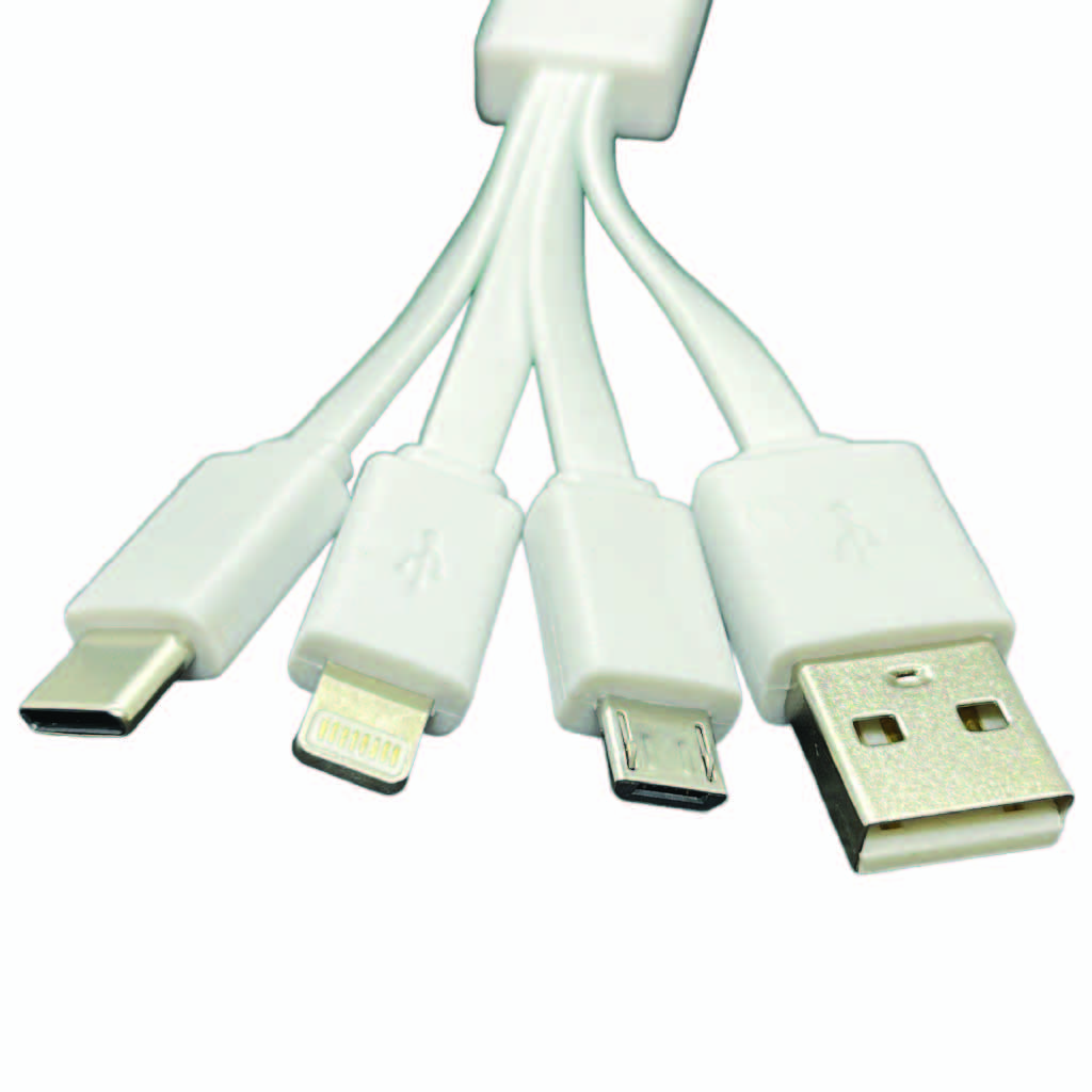 Smartphone 4-in-1 Data Cable: black cable showing USB-A, USB-C, Micro-USB and Lightning connectors