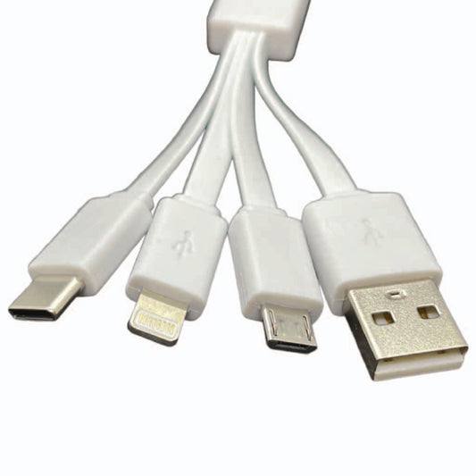 Smartphone 4-in-1 Data Cable: black cable showing USB-A, USB-C, Micro-USB and Lightning connectors