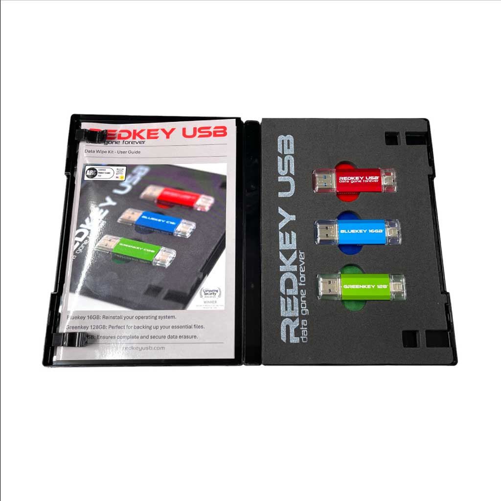 Redkey USB Ultimate Data Wipe Kit: protective case, guide and three USB tools